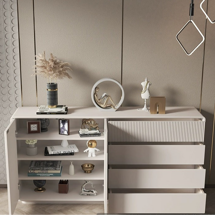 White piano striped solid wood painted dining cabinet