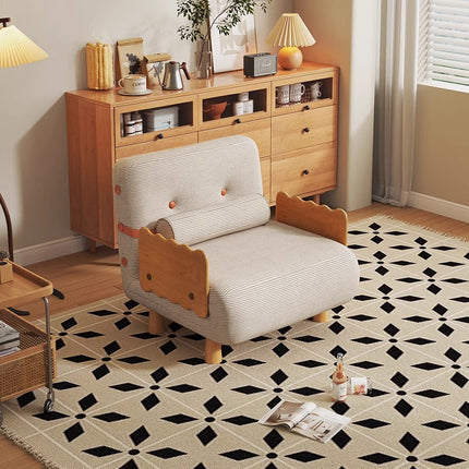 Alba Leisure Chair  White Corduroy Upholstery | Natural Wooden Frame | Cozy & Stylish