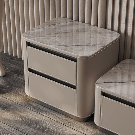 Beige saddle leather snow mountain white rock panel two bucket cabinet