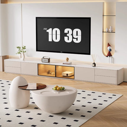 Bundle Deal Cream White Coffee Table+Glass Door Cabinet TV Cabinet