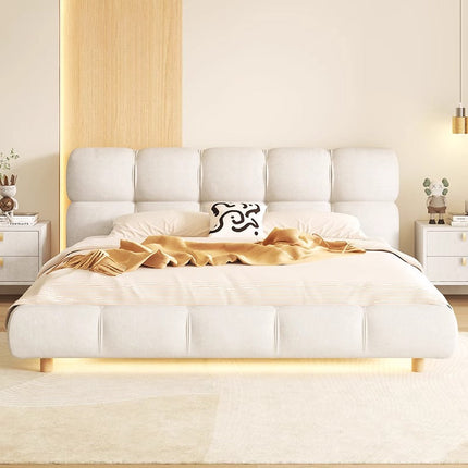 Brielle Bed – Rice White 4-Grid Upholstered Headboard