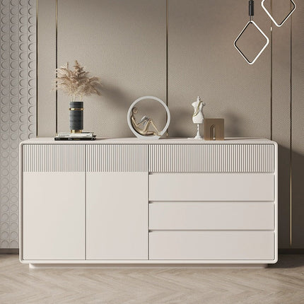 White piano striped solid wood painted dining cabinet