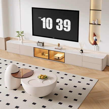 Bundle Deal Cream White Coffee Table+Glass Door Cabinet TV Cabinet