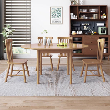 Natural Wood Color Oak Round Expandable Dining Table 100cm