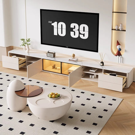 Bundle Deal Cream White Coffee Table+Glass Door Cabinet TV Cabinet