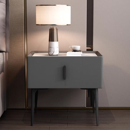 White Slate Gray Cabinet Long Leg Bedside Table