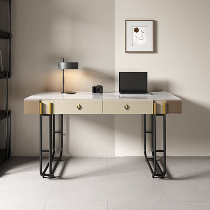 white rock board saddle leather carbon steel desk+chair two-piece set