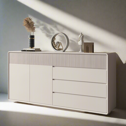 White piano striped solid wood painted dining cabinet