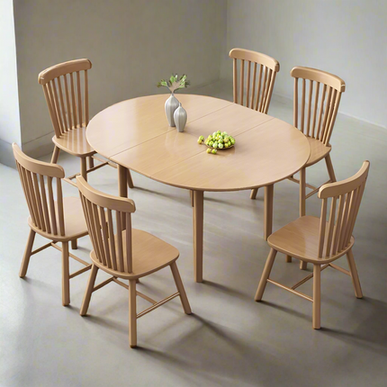 Natural Wood Color Oak Round Expandable Dining Table 100cm