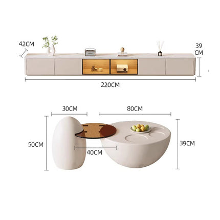 Bundle Deal Cream White Coffee Table+Glass Door Cabinet TV Cabinet