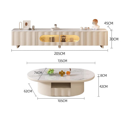 Bundle Deal Cream White TV Cabinet+Corrugated Base Coffee Table