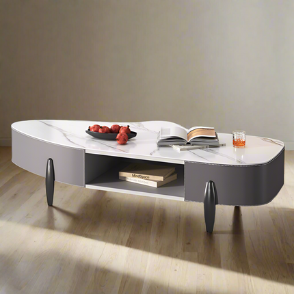 Gray saddle leather coffee table Ultra Delux Sintered Stone