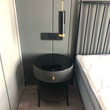 Black Tempered Glass Countertop Iron High Cabinet Foot Bedside Table