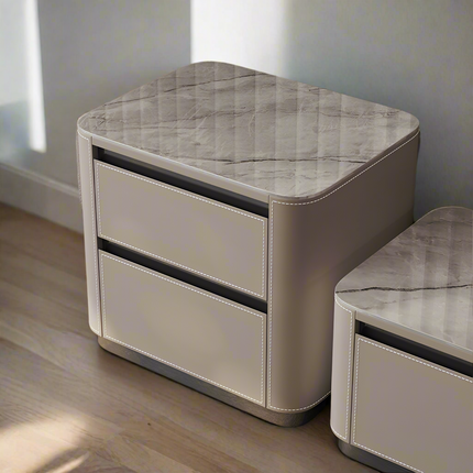 Beige saddle leather snow mountain white rock panel two bucket cabinet