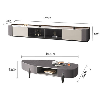 Bundle Deal White Gray Color Patchwork Saddle Leather Snow Mountain White Rock Board TV Cabinet+Coffee Table