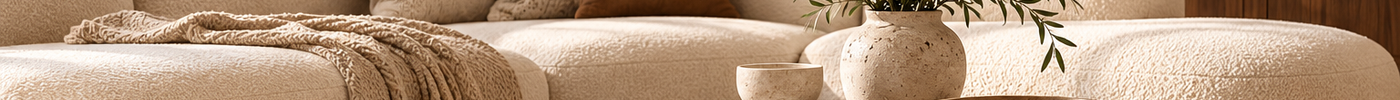 Illustrative warm neutral Australian living room with a round coffee table
