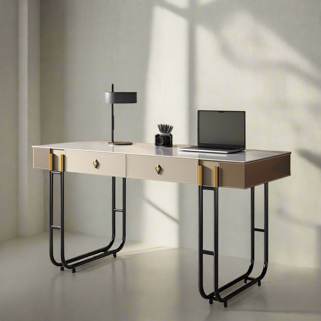 white rock board saddle leather carbon steel desk+chair two-piece set