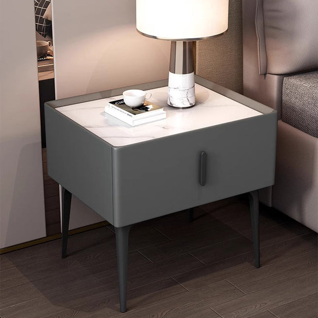 White Slate Gray Cabinet Long Leg Bedside Table