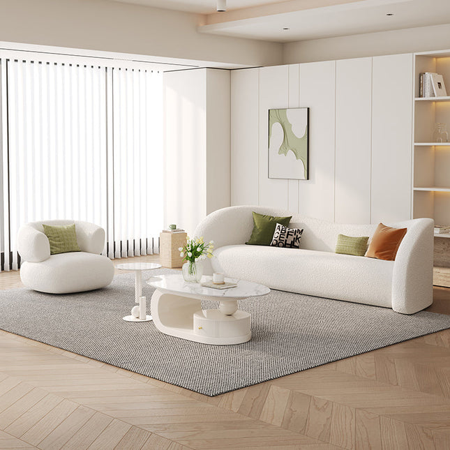 Off white lamb velvet butterfly 4-seater sofa
