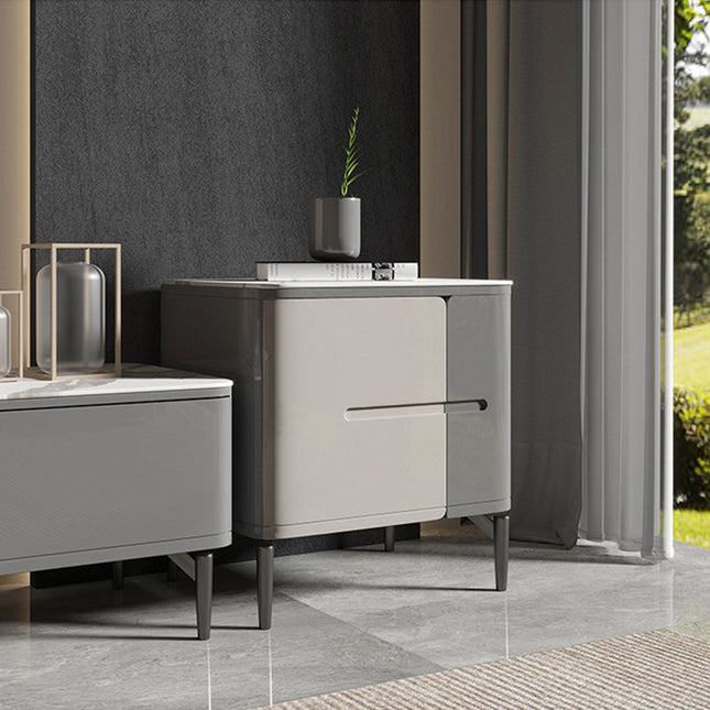 Grey & White Sintered Stone 2-Drawer Cabinet