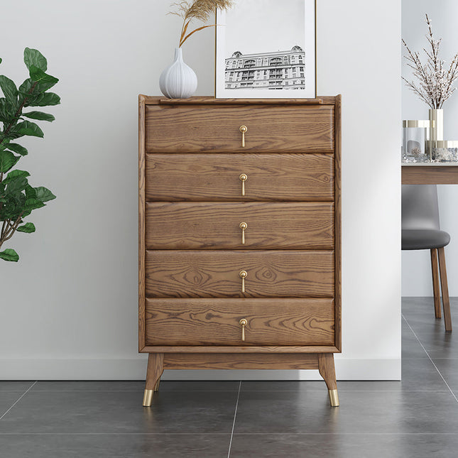 Walnut Finish Ash Wood 5-Drawer Tallboy