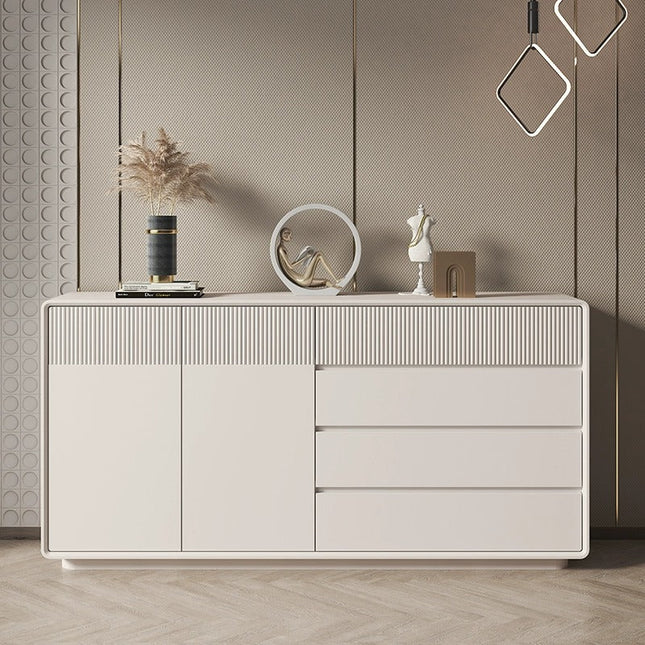 White piano striped solid wood painted dining cabinet
