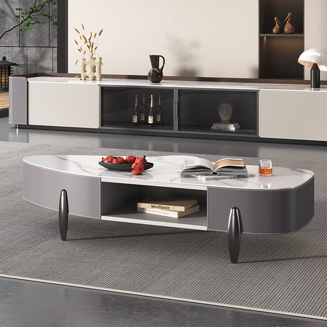 Gray saddle leather coffee table Ultra Delux Sintered Stone