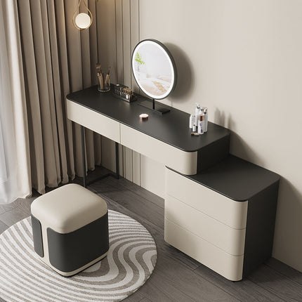Black countertop white three bucket cabinet dressing table+mirror+stool three piece set