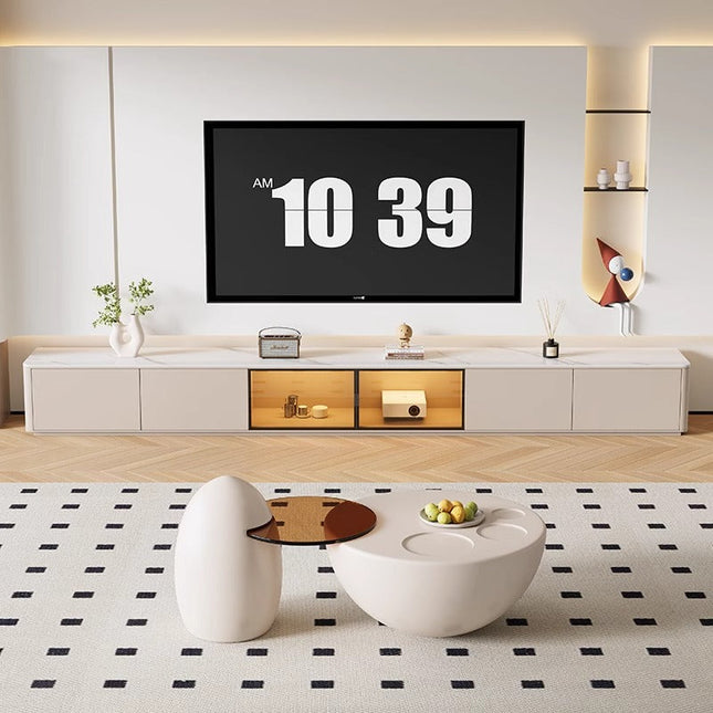 Bundle Deal Cream White Coffee Table+Glass Door Cabinet TV Cabinet