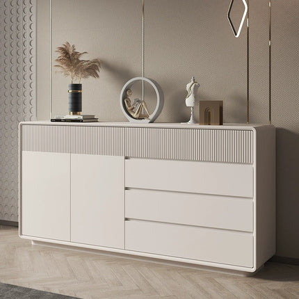 White piano striped solid wood painted dining cabinet