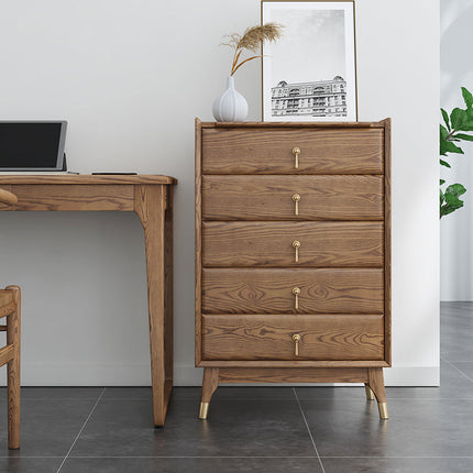 Walnut Finish Ash Wood 5-Drawer Tallboy