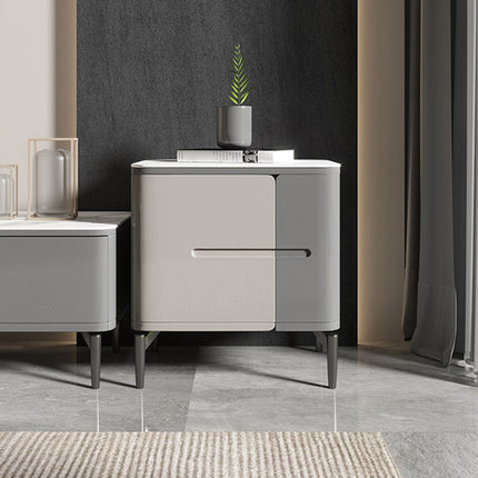 Grey & White Sintered Stone 2-Drawer Cabinet