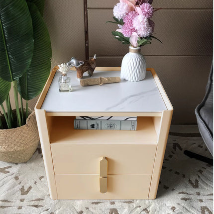 Beige Cabinet With Gold Handle Bedside Table