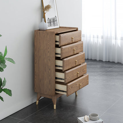 Walnut Finish Ash Wood 5-Drawer Tallboy