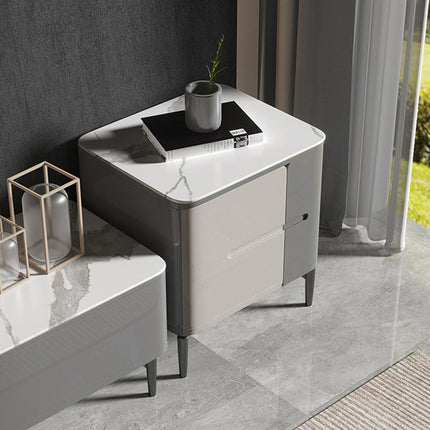 Grey & White Sintered Stone 2-Drawer Cabinet