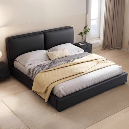 SUEDE Genuine Leather Black Cowhide Soft Bed