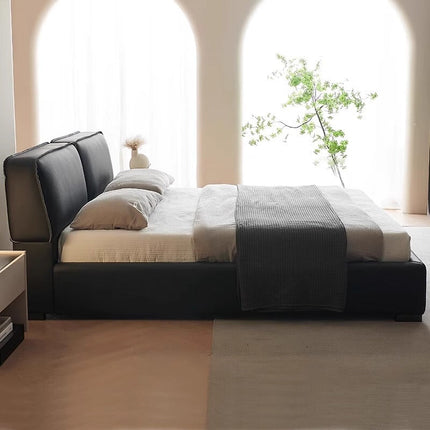 SUEDE Genuine Leather Black Cowhide Soft Bed