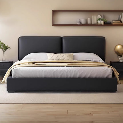 SUEDE Genuine Leather Black Cowhide Soft Bed