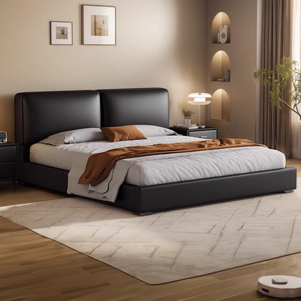 SUEDE Genuine Leather Black Cowhide Soft Bed