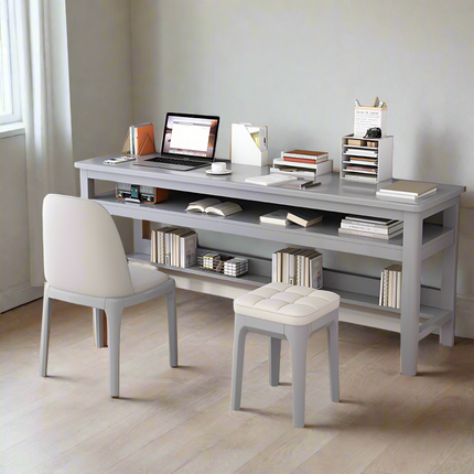 Gray solid wood multi-layer desk