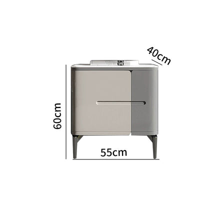 Grey & White Sintered Stone 2-Drawer Cabinet