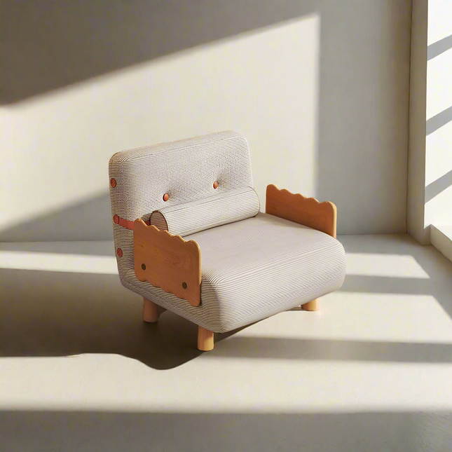 Alba Leisure Chair  White Corduroy Upholstery | Natural Wooden Frame | Cozy & Stylish