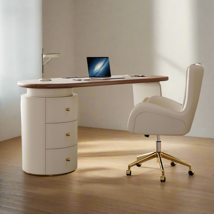 SINEA Walnut Saddle Leather Study Desk, 180cm