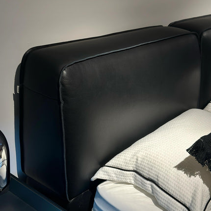 SUEDE Genuine Leather Black Cowhide Soft Bed