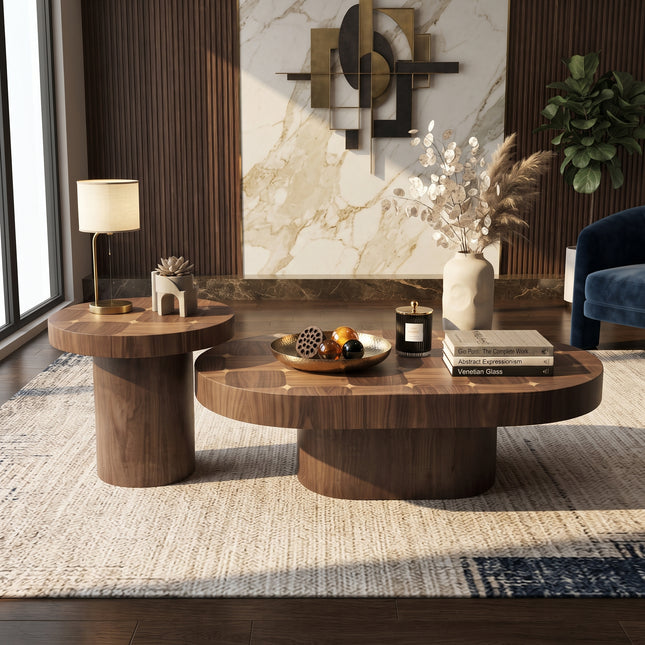 Walnut Color-Blocked Pattern Nesting Tea Tables