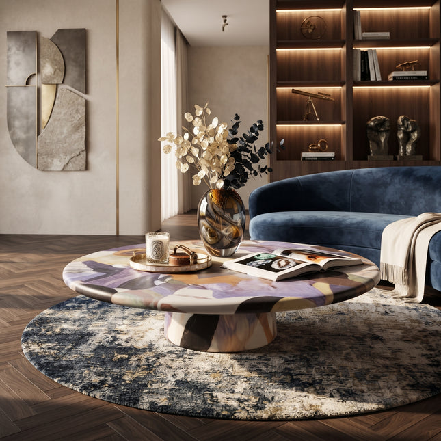 Hand-Painted Round Art Coffee Table | Modern Creative Living Room