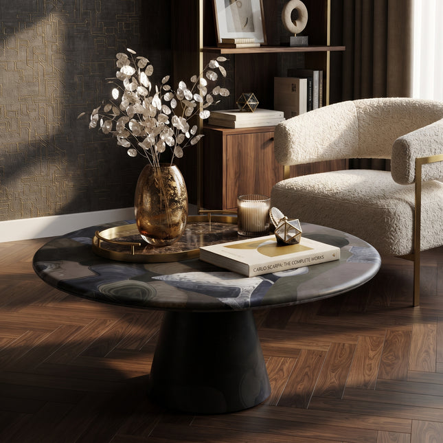 Round Black Coffee Table | Eclectic Modern Living Room