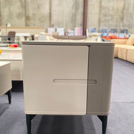 Grey & White Sintered Stone 2-Drawer Cabinet