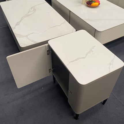 Grey & White Sintered Stone 2-Drawer Cabinet