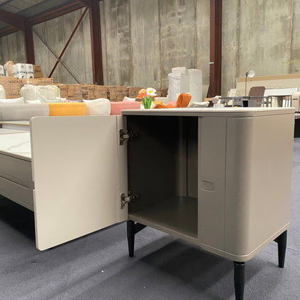 Grey & White Sintered Stone 2-Drawer Cabinet